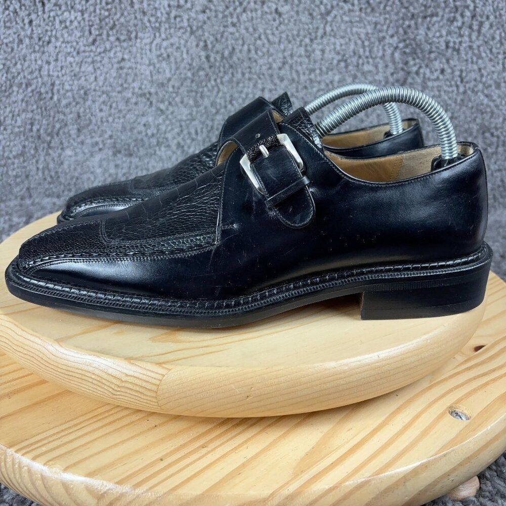 Brass Boot Oxford Genuine Ostrich Leather Mens 8.5 Black Shoe Handmade in Spain